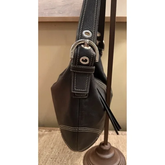 Y2K‎ Coach Soho Black Leather Medium Hobo Tassel Shoulder Bag 8A03 - Picture 14 of 16